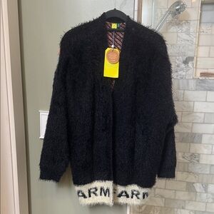 NWT FARM Rio Black and Cream Fuzzy Cardigan Small/Medium